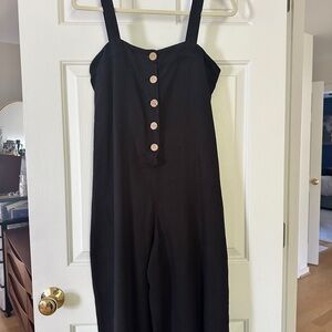 Zara Black Button-Front Wide-Leg Jumpsuit